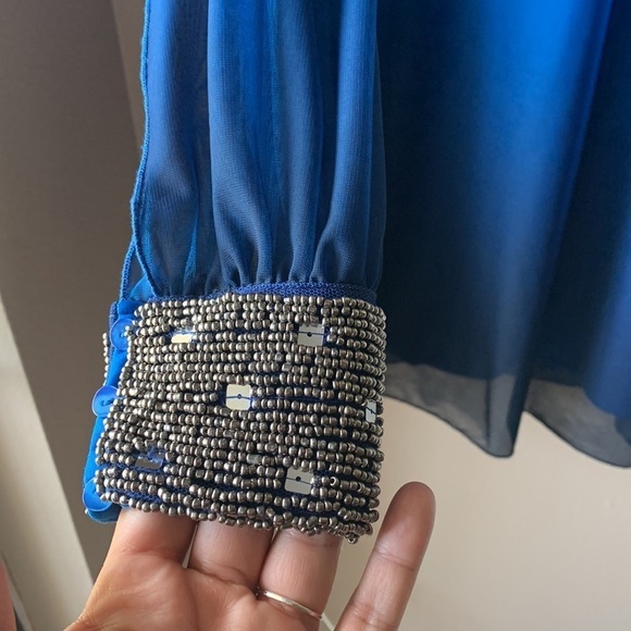 I.N. SAN FRANCISCO Blue Ombre Beaded Long Sleeve Mini Dress - Picture 3 of 9